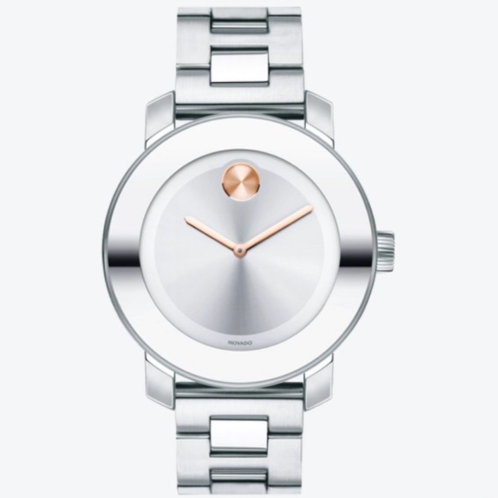 Movado Bold Silver Watch With Rose Gold Dial